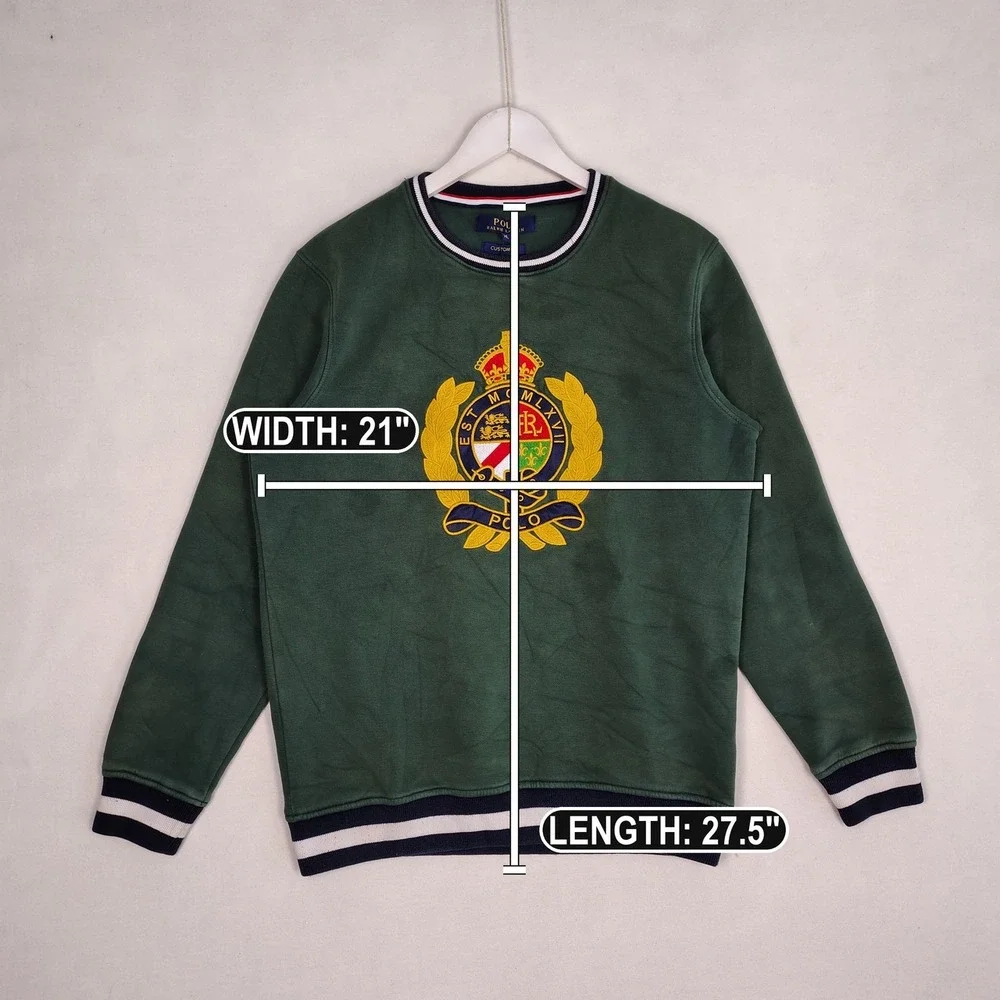 Polo Ralph Lauren Crest Sweatshirt XL Green Custom Fit Embroidered Pullover